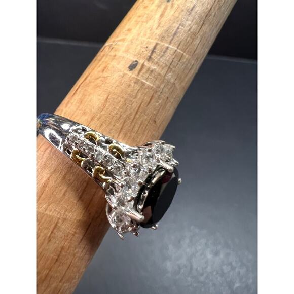 NEW Shungite and zircon ring in vermeil and rhodium over sterling silver size 8 - Picture 15 of 16
